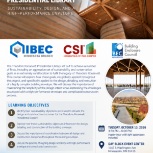 Flyer for the IIBEC Minnesota Branch's upcoming presentation on the Theodore Roosevelt Presidential Library.